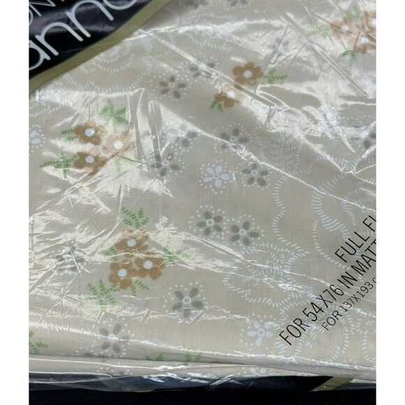 Vintage Cannon Monticello Marcelle Beige Floral Full Flat Sheet NIP S&H Green - Picture 2 of 9